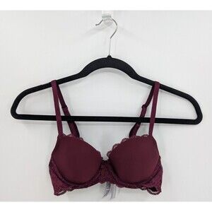 Victoria's Secret Bra 32B Maroon Red Lace Lined Demi-READ